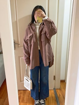 「アイテム（その他アウター、ピンク系）」を使った、yiigogoさん（レディース・162cm）の秋コーディネート