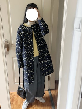 「シロップ．（シロップ．）のアイテム（ノーカラーコート）」を使った、yiigogoさん（レディース・161cm）の冬コーディネート
