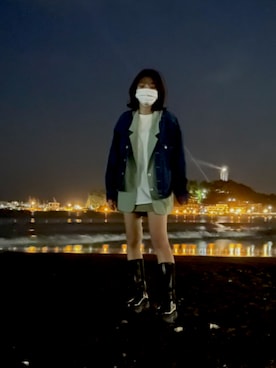 「海」｜「アイテム（ノーカラージャケット）」を使った、モモネさん（レディース・160cm）の夏コーディネート