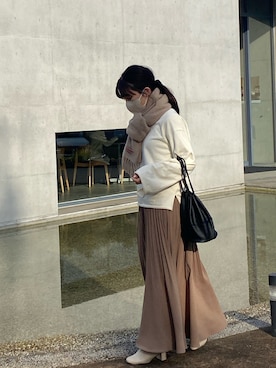 「shopnikoniko（ショップニコニコ）の巾着ショルダーバッグ 巾着型（ショルダーバッグ）」を使った、yuchanさん（レディース・163cm）の冬コーディネート