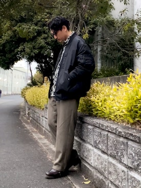 「パラブーツ」｜「アイテム（MA-1）」を使った、masaさん（メンズ・176cm）の冬コーディネート