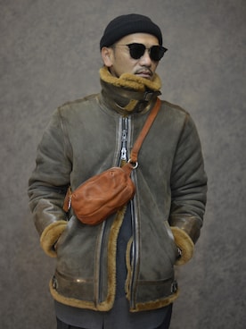 「ISAMU KATAYAMA BACKLASH（イサムカタヤマバックラッシュ）のアイテム（バッグ）」を使った、Mojaさん（メンズ・166cm）の冬コーディネート