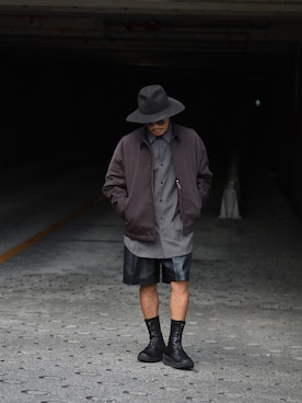 「Yohji Yamamoto（ヨウジヤマモト）のアイテム（帽子）」を使った、Mojaさん（メンズ・166cm）の秋コーディネート
