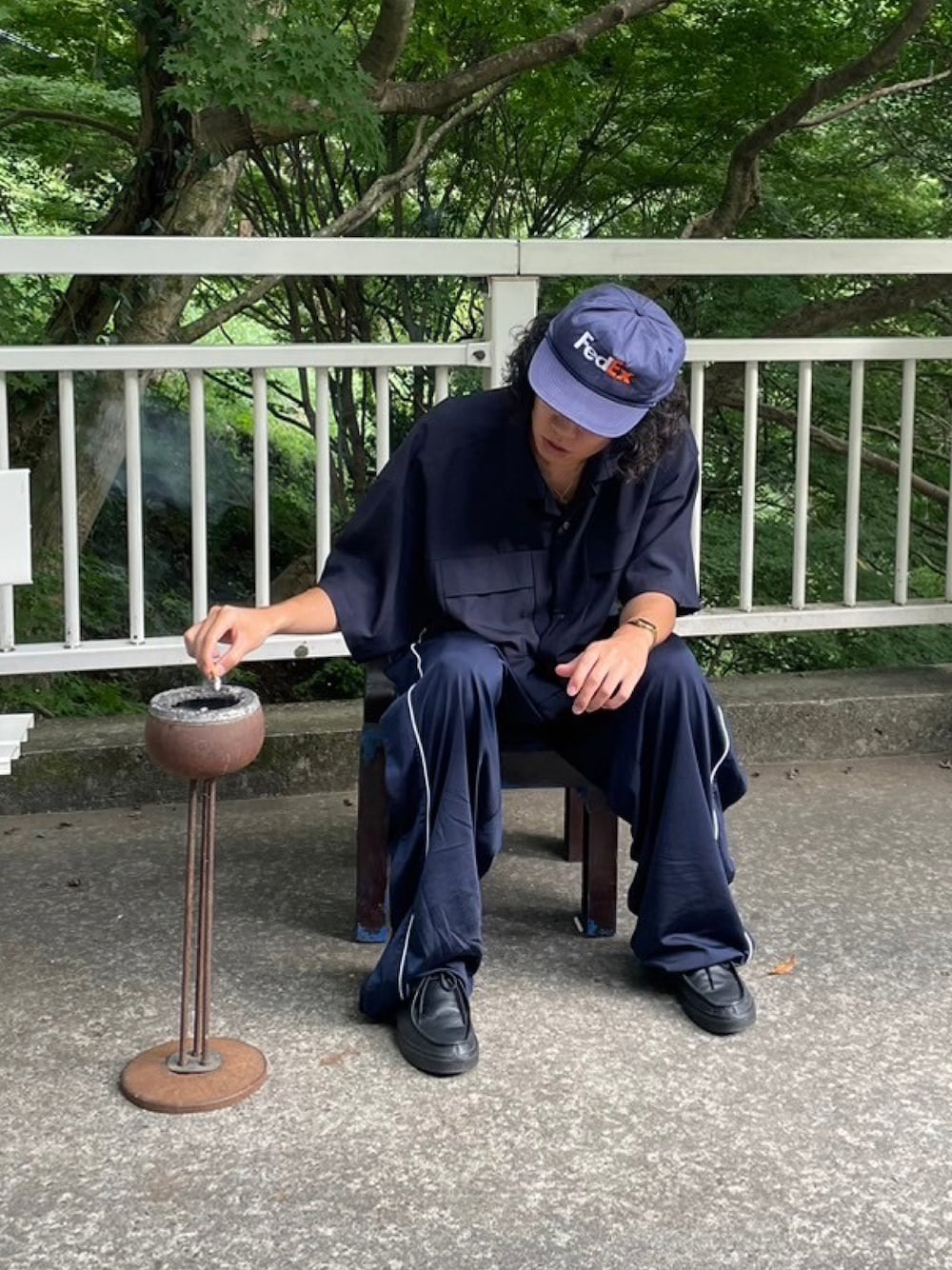 「キャップ、半袖シャツ、古着、古着MIX」｜「FedEXのアイテム（キャップ、ブルー系）」を使った、mudaiさん（メンズ・190cm）の秋コーディネートの1枚目の写真