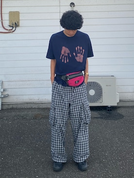 「BEAMS（ビームス）のチェック カーゴ イージーパンツ（カーゴパンツ）」を使った、mudaiさん（メンズ・190cm）の秋コーディネート