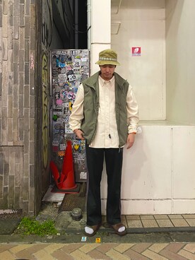 「MANASTASH（マナスタッシュ）のMANASTASH×GILET / マナスタッシュ×ジレ　MS BD BIG SHIRTS　マナスタッシュBDビッグシャツ（シャツ/ブラウス）」を使った、tenkuluさん（メンズ・174cm）の秋コーディネート