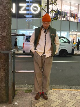 「MANASTASH（マナスタッシュ）のアイテム（カーディガン/ボレロ）」を使った、tenkuluさん（メンズ・174cm）の冬コーディネート