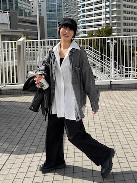 「LAKOLE（ラコレ）のケミカルウォッシュシャツ長袖 / 140262（シャツ/ブラウス）」を使った、koz▲さん（レディース・160cm）の冬コーディネート