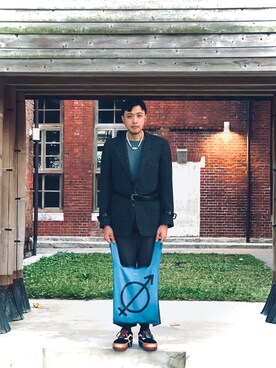 「西裝外套」｜「アイテム（アクセサリー）」を使った、Rennieさん（メンズ・180cm）の冬コーディネート