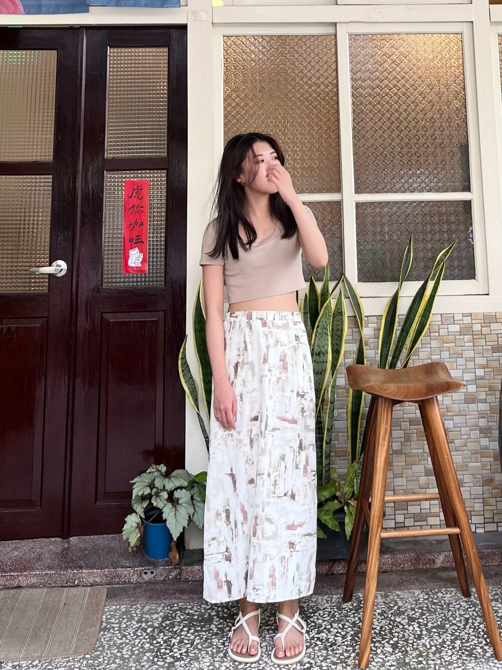 「no brandのアイテム（トップス、ベージュ系）」を使った、018さん（レディース・157cm）の秋コーディネートの1枚目の写真