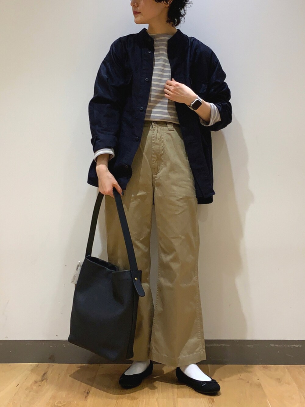 「秋のコーデ、休日スタイル、カジュアル、今日のコーデ、ootd、きれいめカジュアル、ラフ、シンプル、ラクチンコーデ、LaLaBegin、少年コーデ、ボーイッシュ」｜「FORK&SPOONのFORK&SPOON　ボートネックボーダー（Tシャツ/カットソー、グレー系）」を使った、ミヤベさん（レディース・157cm）の秋コーディネートの1枚目の写真
