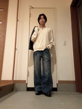「Parts Lab.（パーツラボ）の【Parts Lab.】Basic Cotton Linen Kint PO / ベーシックコットンリネンニットプルオーバー（ニット/セーター、ホワイト系）」を使った、da_sonoさん（メンズ・171cm）の春コーディネート