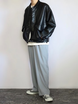 「アイテム（ライダースジャケット）」を使った、Yumaさん（メンズ・168cm・10代）の秋コーディネート