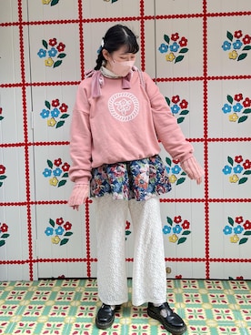 「原宿」｜「アイテム（スウェット）」を使った、maikaさん（レディース・155cm）の春コーディネート