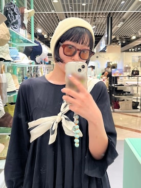 「SMELLY（スメリー）のコットンリブビーニー（ニットキャップ/ビーニー、ホワイト系）」を使った、藤井さん。さん（レディース・164cm）の夏コーディネート