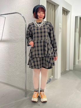 「KBF（ケイビーエフ）のアイテム（ハンチング/ベレー帽）」を使った、藤井さん。さん（レディース・164cm）の秋コーディネート