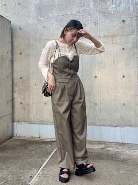 「アイテム（サロペット/オーバーオール、ブラウン系）」を使った、藤井さん。さん（レディース・164cm）の夏コーディネート