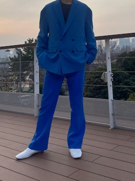 「アイテム（スラックス、ブルー系）」を使った、しょーたさん（メンズ・173cm）の冬コーディネート