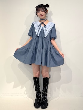 「jouetie（ジュエティ）のビッグカラーフレアミニワンピース（ワンピース、ブルー系）」を使った、SAKURAKOさん（レディース・161cm）の春コーディネート