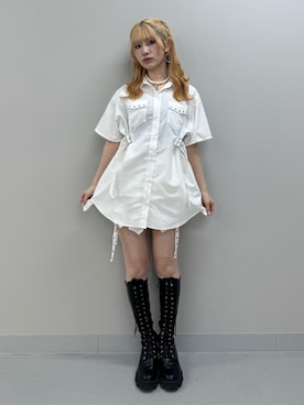 「jouetie（ジュエティ）のコットンレースアシメフレアミニスカート（スカート、ホワイト系）」を使った、SAKURAKOさん（レディース・161cm）の春コーディネート
