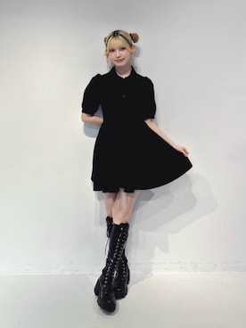 「jouetie（ジュエティ）のストレッチレースアップロングブーツ（その他シューズ、ブラック系）」を使った、SAKURAKOさん（レディース・161cm）の夏コーディネート