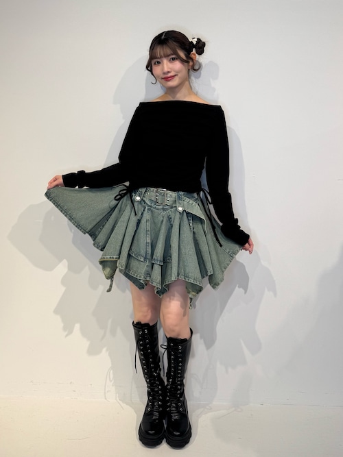 EATME♡ヘムフェイクファーデニムミニスカート♡ セール】アシメヘムデニムミニスカート（デニムスカート）｜jouetie