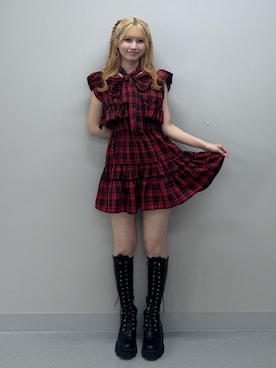 「jouetie（ジュエティ）のフリルスリーブミニワンピース（ワンピース、レッド系）」を使った、SAKURAKOさん（レディース・161cm）の春コーディネート