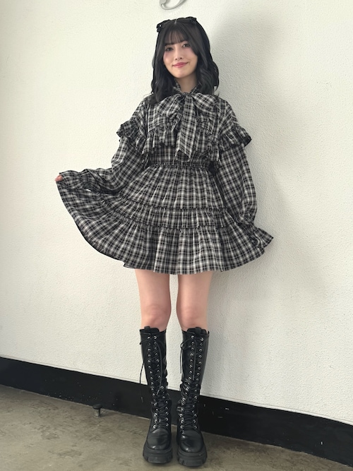 ストレッチレースアップロングブーツ 厚底 靴 冬服（ブーツ）｜jouetie