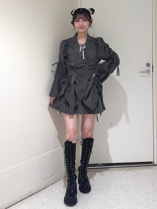 ストレッチレースアップロングブーツ 厚底 靴 冬服（ブーツ）｜jouetie