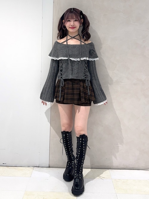 セール】ストレッチレースアップロングブーツ 厚底 靴 冬服（ブーツ