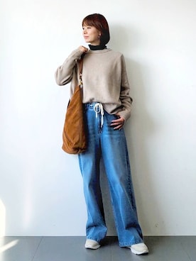 「ウエストゴム」｜「アイテム（アクセサリー）」を使った、yoshikuttya0213さん（レディース・164cm）の秋コーディネート