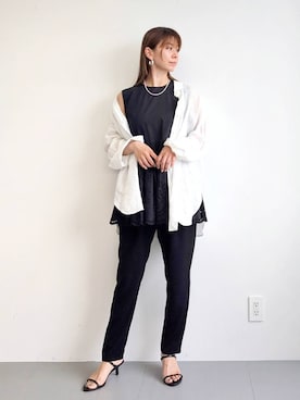 「BARNYARDSTORM（バンヤードストーム）のBARNYARDSTORM / カットワークノースリブラウス / ハンドウォッシャブル（シャツ/ブラウス）」を使った、yoshikuttya0213さん（レディース・164cm）の夏コーディネート