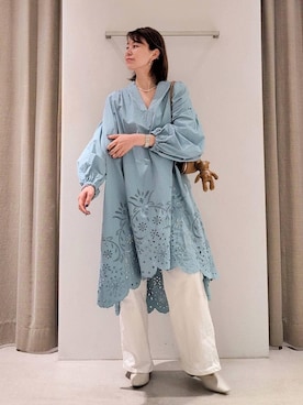 「BARNYARDSTORM（バンヤードストーム）のBARNYARDSTORM / Oggi11月号掲載◆ソフトウエストワイドデニムパンツ【WEB限定】（デニムパンツ、ホワイト系）」を使った、yoshikuttya0213さん（レディース）の春コーディネート