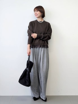 「ウエストゴム」｜「アイテム（アクセサリー）」を使った、yoshikuttya0213さん（レディース・164cm）の冬コーディネート