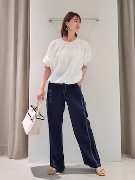 「BARNYARDSTORM（バンヤードストーム）のBARNYARDSTORM / バックツイストプルオーバー【接触冷感 / 吸水速乾】（Tシャツ/カットソー、ホワイト系）」を使った、yoshikuttya0213さん（レディース）の春コーディネート