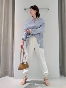 「BARNYARDSTORM（バンヤードストーム）のBARNYARDSTORM / スタンダードスキッパーシャツ【接触冷感・UVカット】（シャツ/ブラウス、ブルー系）」を使った、yoshikuttya0213さん（レディース）の春コーディネート