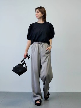 「BARNYARDSTORM（バンヤードストーム）のBARNYARDSTORM / サテンドロストワイドパンツ / ハンドウォッシャブル（その他パンツ、グリーン系）」を使った、yoshikuttya0213さん（レディース）の春コーディネート