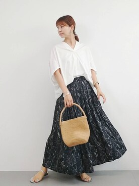 「BARNYARDSTORM（バンヤードストーム）のBARNYARDSTORM / ラインドローイングスカート【一部店舗限定】（スカート）」を使った、yoshikuttya0213さん（レディース・164cm）の夏コーディネート