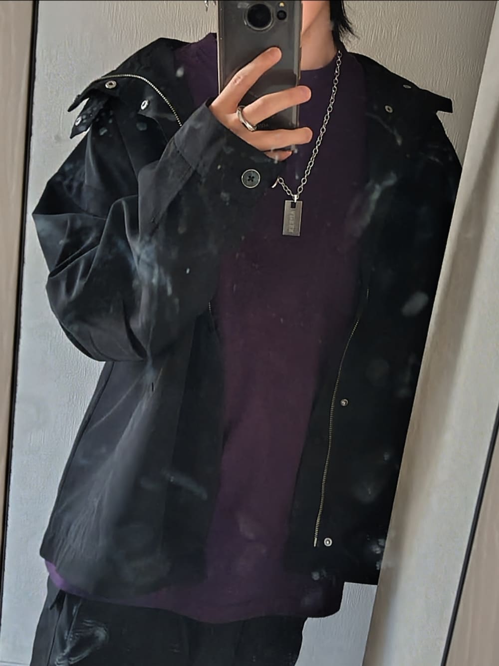「ADRER、ADRERコーデ、メンズコーデ、春コーデ、低身長」｜「ADRERのextra quality wide sleeve long-T/エクストラクオリティワイドスリーブロンT（Tシャツ/カットソー、パープル系）」を使った、oito_0224さん（メンズ・164cm）の春コーディネートの1枚目の写真