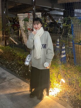 「ロゴニット」｜「アイテム（ワンピース/ドレス）」を使った、れまさん（レディース・148cm）の冬コーディネート