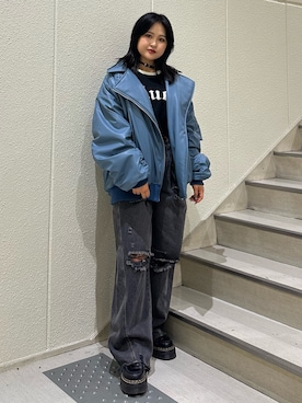 「jouetie（ジュエティ）のアイテム（MA-1）」を使った、YUMIさん（レディース・154cm）の秋コーディネート