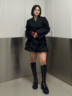 「jouetie（ジュエティ）のギャザーリボンジャケットミニワンピース【セットアップ対応】（テーラードジャケット）」を使った、YUMIさん（レディース・154cm）の秋コーディネート