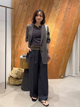 「BABYLONE（バビロン）の【多機能素材】リネンライクストレッチスラックス（スラックス、グレー系）」を使った、namikaさん（レディース・158cm）の春コーディネート