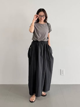 「BABYLONE（バビロン）のロールアップTシャツ（Tシャツ/カットソー、グレー系）」を使った、namikaさん（レディース・158cm）の夏コーディネート