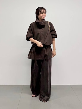 「BABYLONE（バビロン）のローウエストドロストブルゾン（ブルゾン、ブラウン系）」を使った、namikaさん（レディース・158cm）の秋コーディネート