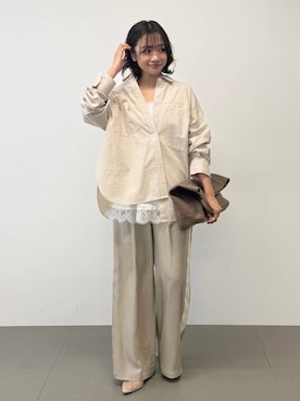 「BABYLONE（バビロン）のラインドロストパンツ（その他パンツ、ベージュ系）」を使った、namikaさん（レディース・158cm）の春コーディネート