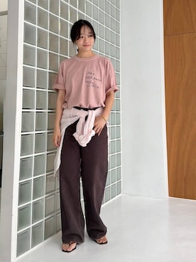 「upperhights（アッパーハイツ）の【upper hights】NIE MID-RISE（デニムパンツ、ブラウン系）」を使った、namikaさん（レディース・158cm）の夏コーディネート