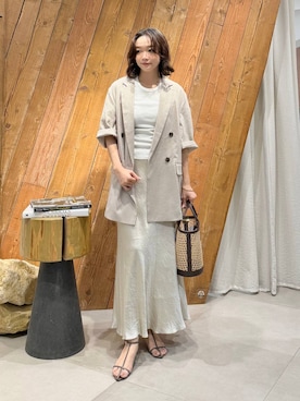 「BABYLONE（バビロン）の2ストラップサンダル（サンダル、ベージュ系）」を使った、namikaさん（レディース・158cm）の夏コーディネート