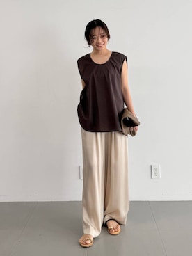 「BABYLONE（バビロン）のキュプライージーパンツ（その他パンツ、ベージュ系）」を使った、namikaさん（レディース・158cm）の夏コーディネート
