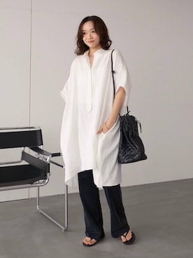 「BABYLONE（バビロン）の【onit】＜別注＞バイアスパンツ（その他パンツ、ブラック系）」を使った、namikaさん（レディース・158cm）の夏コーディネート